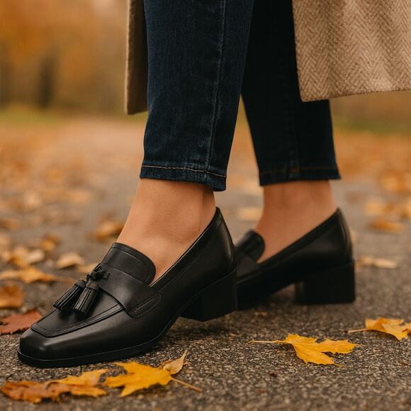 Easy Spirit SZ 8.5 Genuine Leather Drew Tassle Loafer in Black NEW - Picture 1 of 7